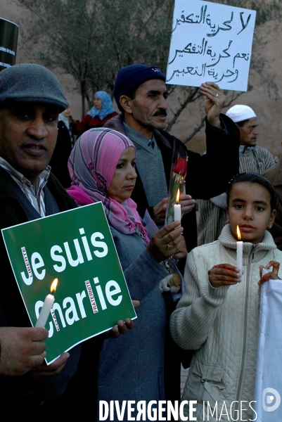 Rassemblement contre le terrorisme et la liberté d expression place Jamal F na,Marrakech.