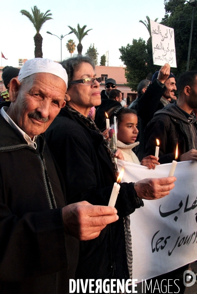 Rassemblement contre le terrorisme et la liberté d expression place Jamal F na, Marrakech.