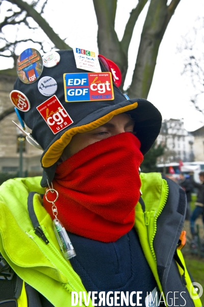 Illustration Janvier 2015.Manifestation nationale des electriciens et gaziers contre la loi de transition energetique.