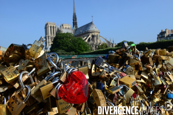 Paris Bridges Prisoner of The Love locks. Les Ponts de Paris prisonnier des cadenas d amour.