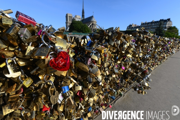 Paris Bridges Prisoner of The Love locks. Les Ponts de Paris prisonnier des cadenas d amour.