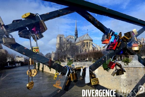 Paris Bridges Prisoner of The Love locks. Les Ponts de Paris prisonnier des cadenas d amour.