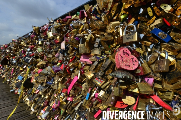 Paris Bridges Prisoner of The Love locks. Les Ponts de Paris prisonnier des cadenas d amour.