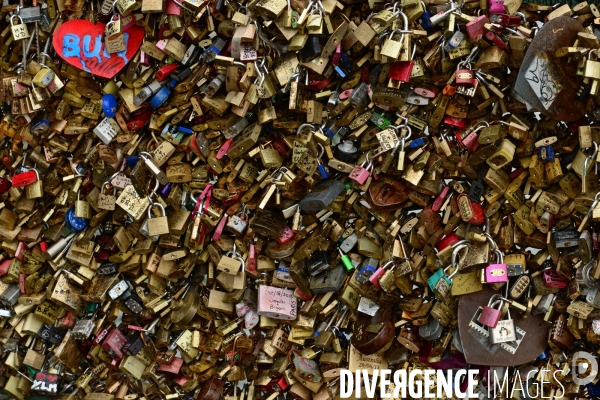 Paris Bridges Prisoner of The Love locks. Les Ponts de Paris prisonnier des cadenas d amour.