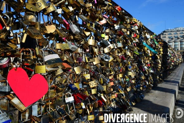 Paris Bridges Prisoner of The Love locks. Les Ponts de Paris prisonnier des cadenas d amour.