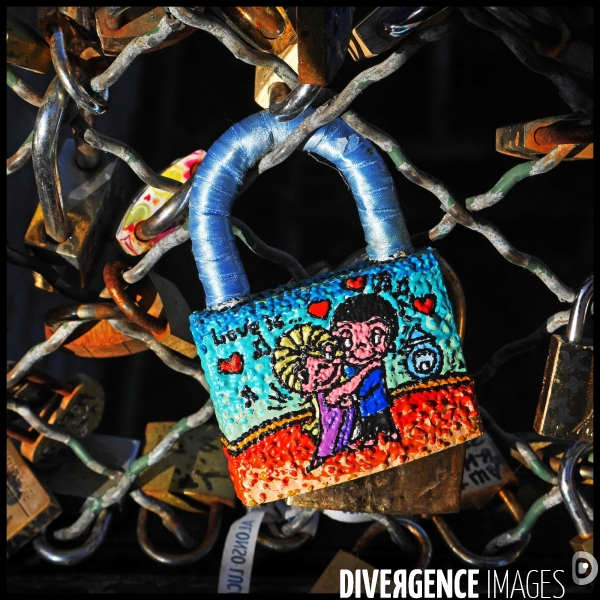 Paris Bridges Prisoner of Love locks. Les Ponts de Paris prisonnier des cadenas d amour.