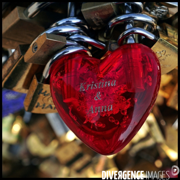 Paris Bridges Prisoner of Love locks. Les Ponts de Paris prisonnier des cadenas d amour.