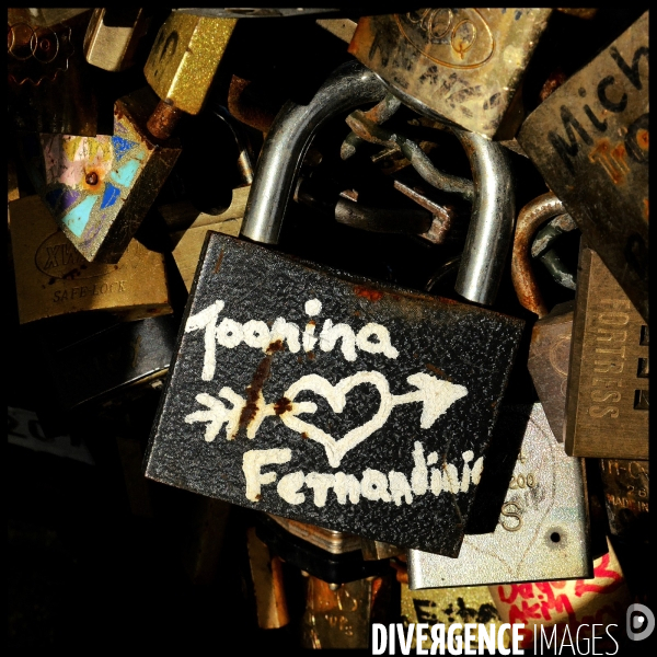 Paris Bridges Prisoner of Love locks. Les Ponts de Paris prisonnier des cadenas d amour.