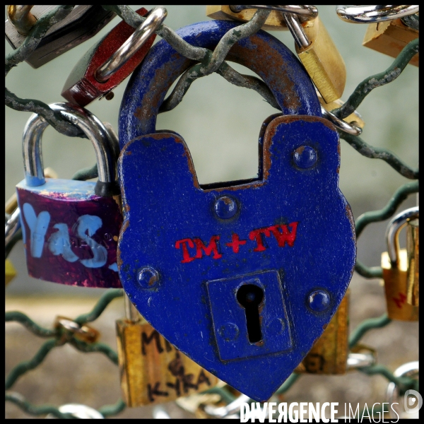 Paris Bridges Prisoner of Love locks. Les Ponts de Paris prisonnier des cadenas d amour.