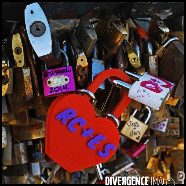 Paris Bridges Prisoner of Love locks. Les Ponts de Paris prisonnier des cadenas d amour.