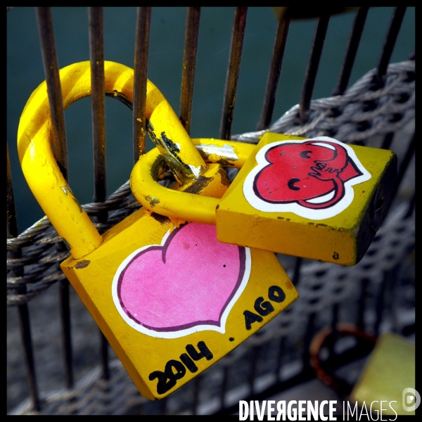 Paris Bridges Prisoner of Love locks. Les Ponts de Paris prisonnier des cadenas d amour.