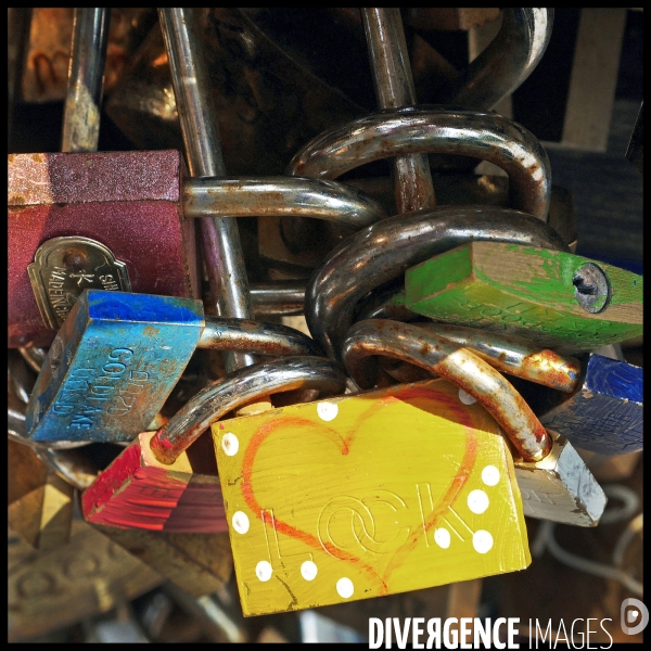 Paris Bridges Prisoner of Love locks. Les Ponts de Paris prisonnier des cadenas d amour.