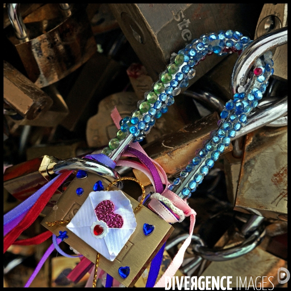 Paris Bridges Prisoner of Love locks. Les Ponts de Paris prisonnier des cadenas d amour.