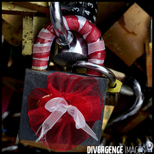 Paris Bridges Prisoner of Love locks. Les Ponts de Paris prisonnier des cadenas d amour.