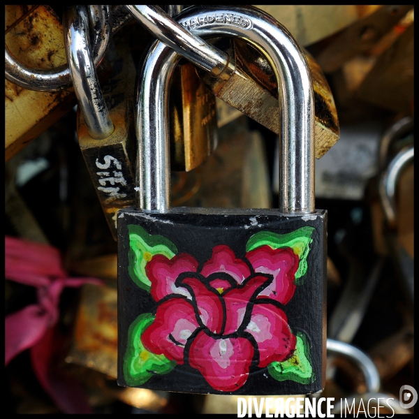 Paris Bridges Prisoner of Love locks. Les Ponts de Paris prisonnier des cadenas d amour.