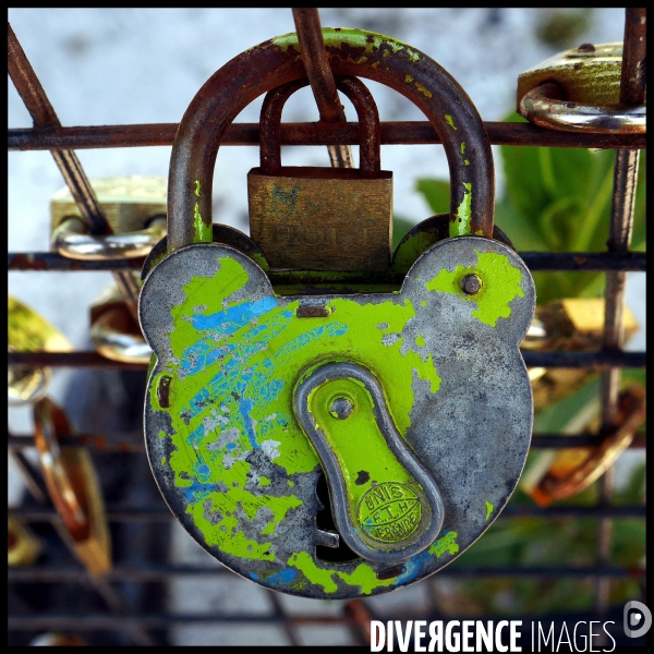 Paris Bridges Prisoner of Love locks. Les Ponts de Paris prisonnier des cadenas d amour.