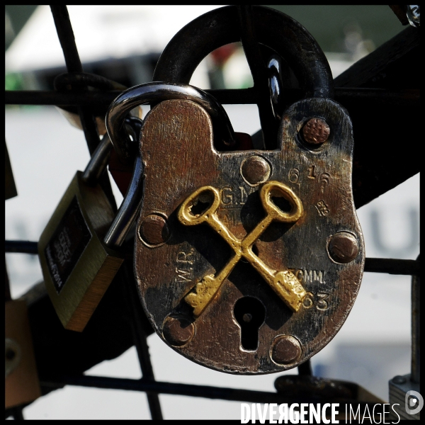 Paris Bridges Prisoner of Love locks. Les Ponts de Paris prisonnier des cadenas d amour.