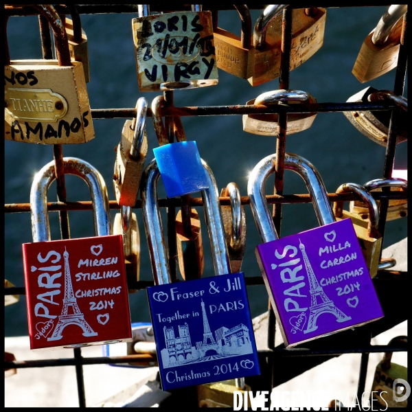 Paris Bridges Prisoner of Love locks. Les Ponts de Paris prisonnier des cadenas d amour.