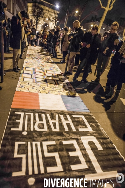 Paris, Ambassade du Danemark. Rassemblement apres les 2 fusillades de Copenhague.