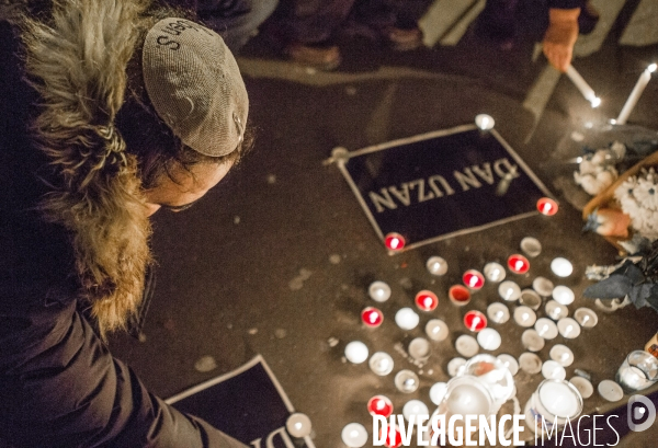 Paris, Ambassade du Danemark. Rassemblement apres les 2 fusillades de Copenhague.