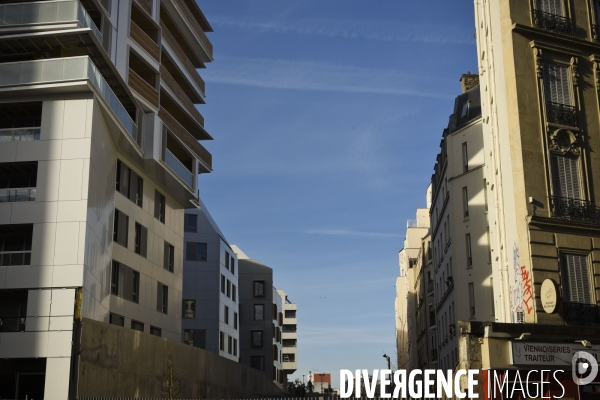 Porte de Clichy, Paris, chantier du nouveau Palais de Justice, de la station de metro, chantier d habitations aux abords