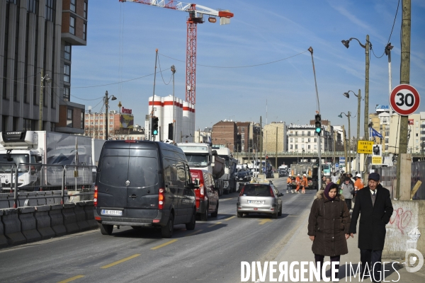 Porte de Clichy, Paris, chantier du nouveau Palais de Justice, de la station de metro, chantier d habitations aux abords