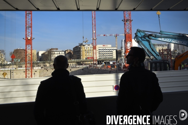 Porte de Clichy, Paris, chantier du nouveau Palais de Justice, de la station de metro, chantier d habitations aux abords