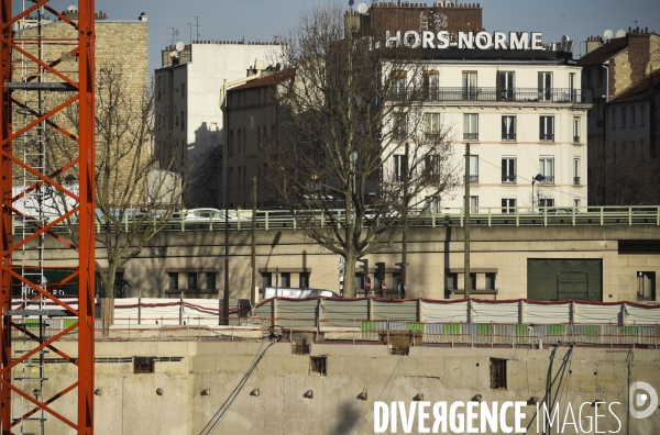 Porte de Clichy, Paris, chantier du nouveau Palais de Justice, de la station de metro, chantier d habitations aux abords