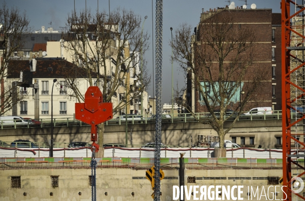 Porte de Clichy, Paris, chantier du nouveau Palais de Justice, de la station de metro, chantier d habitations aux abords