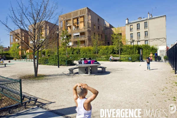 Illustration Avril 2015.Aubervilliers.39 logements collectifs neufs  a ossature bois conçus sur le mode des villas urbaines