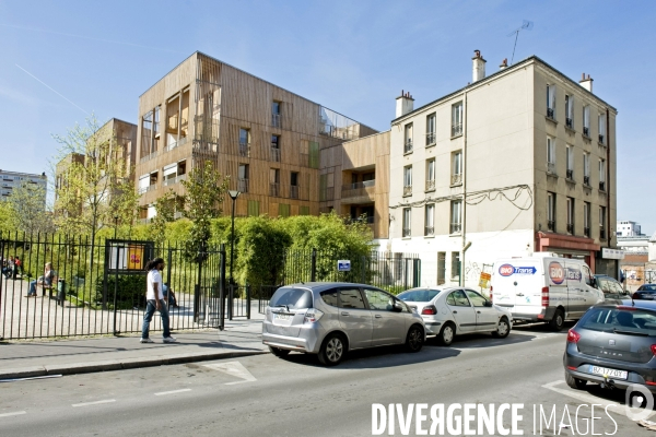 Illustration Avril 2015.Aubervilliers.39 logements collectifs neufs  a ossature bois concus sur le mode des villas urbaines