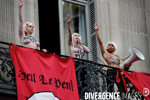 Les femen perturbent le discours de Marine Le Pen