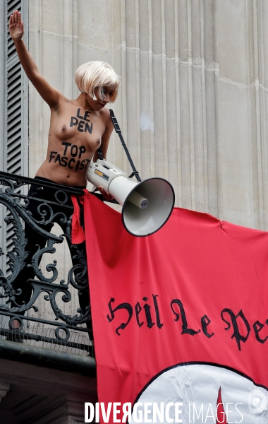 Les femen perturbent le discours de Marine Le Pen