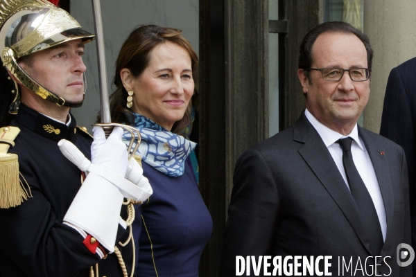Le président de la République François HOLLANDE et son ex compagne et ministre de l écologie Ségolène ROYAL accueuillent au palais de l Elysée le roi FELIPE VI d Espagne et la reine LAETIZIA à l occasion de leur visite d Etat en France.