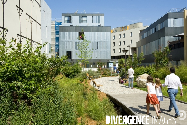 L  ecoquartier Frequel-Fontarabie dans le 20 eme arrondissement de Paris, premier label national ecoquartier
