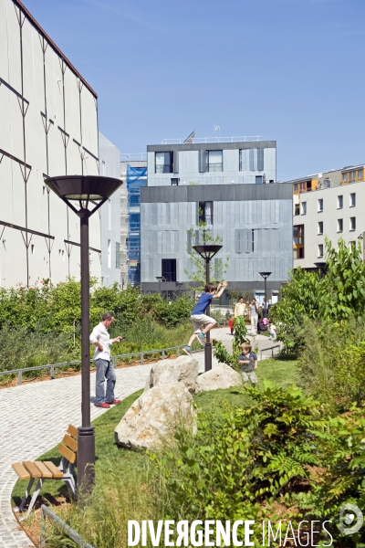 L  ecoquartier Frequel-Fontarabie dans le 20 eme arrondissement de Paris, premier label national ecoquartier