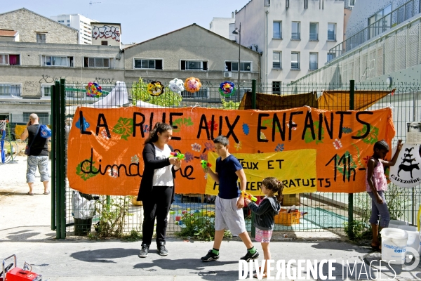 Rendre la rue aux enfants, est experimente pour la premiere fois a Paris, rue de Colmar (19eme), grace a une initiative citoyenne del association Cafezoïde .