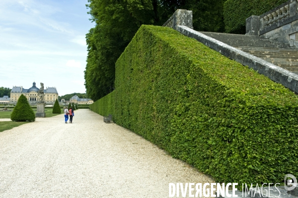 Archives Juin 2015.Au chateau de Vau le vicomte,le jardin a la francaise et sa haie taillee au cordeau.