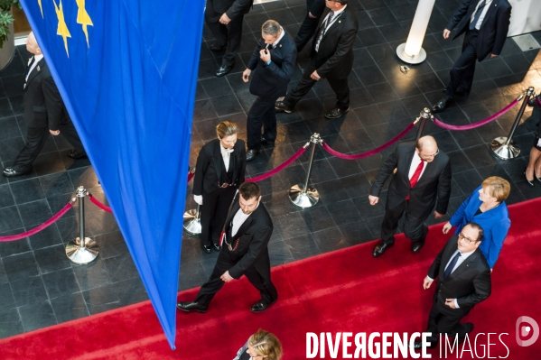 Francois Hollande et Angela Merkel au Parlement Européen