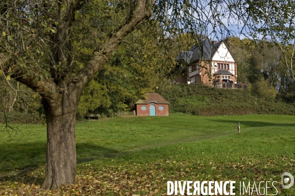 La villa Marguerite Yourcenar au Mont Noir, dans les Monts de Flandre,ou  elle a passe une partie de son enfance, devenue centre departemental de residence d ecrivains europeens