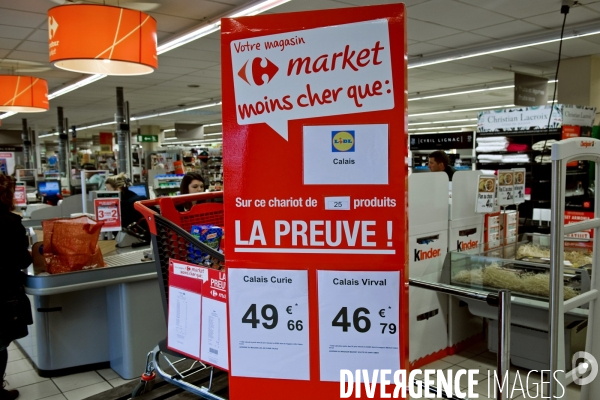 Illustration Octobre2015.Publicite comparative.Carrefour market moins cher que Lidl