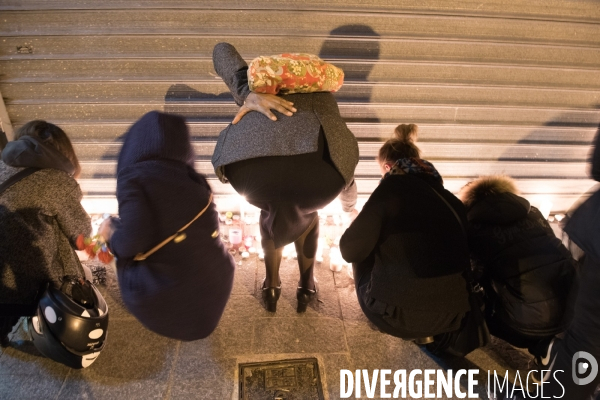 Veillees des parisiens devant les sites des attaques terroristes du 13 novembre 2015