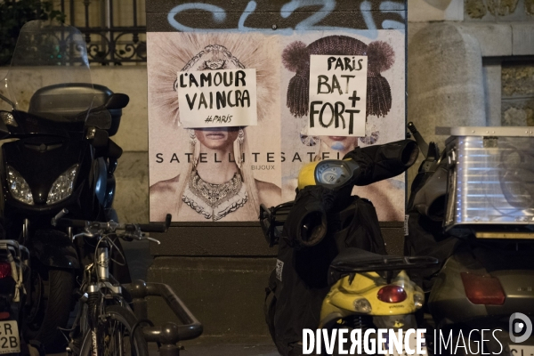 Veillees des parisiens devant les sites des attaques terroristes du 13 novembre 2015