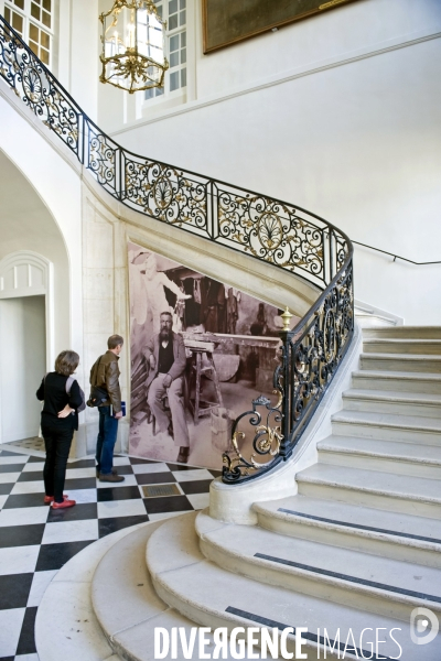Le musee Rodin.Au rez de chaussee, une photo de Rodin dans son atelier