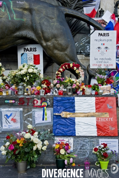 Illustration Janvier2016. Place de la Republique,hommage aux victimes des attentats