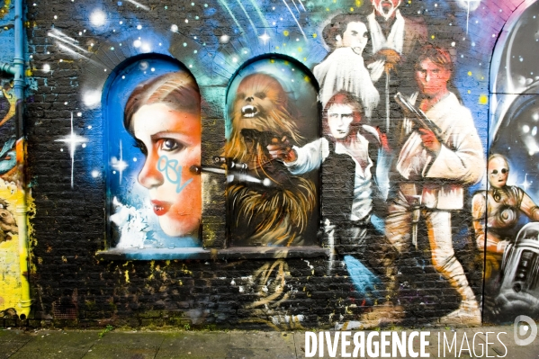 Londres.Street art a Brick lane, la guerre des etoiles