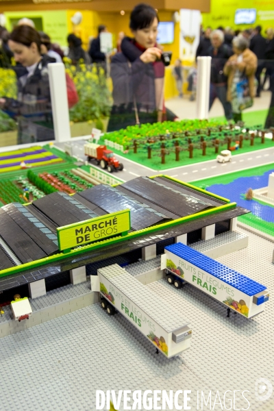 Salon de l agriculture 2016.Maquette en Lego de le filiere des fruits et legumes, de la production a la distribution