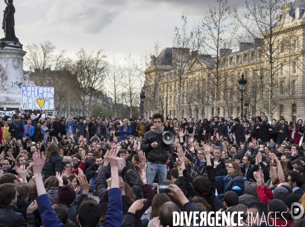 Nuit Debout place de la République à Paris.