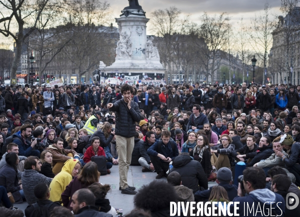 Nuit Debout place de la République à Paris.