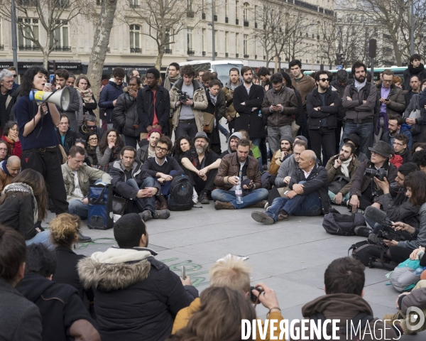 Nuit Debout place de la République à Paris.